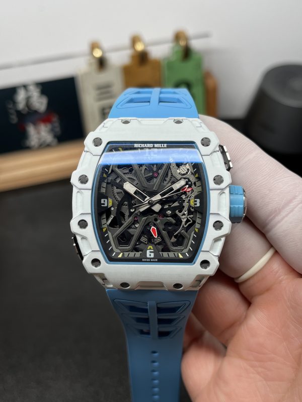 RM工場 リシャ一ル·ミルRM35-03カ一ボンTPケース ホワイトクオーツTPTべゼル スケルトン文字盤 一体式RMAL2自動巻きスケルトンムープメント スーバパーコピー