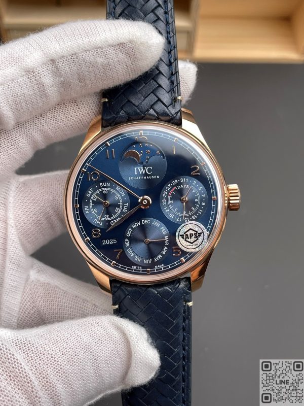 APS工場　IWC　ポルトギーゼ・パーペチュアル・カレンダー IW503312　44.2mm　ブルー文字盤　18Kローズゴールド ケース　52610自動巻ムーブメント　レザーストラップ