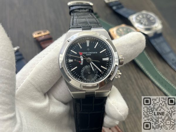 MKF工場　ヴァシュロン・コンスタンタン　オーヴァーシーズ　デュアルタイム　7900V/110A-B546　41mm　ブラック文字盤　ステンレススチール　5110 DT自動巻ムーブメント　レザーストラップ　スーパーコピー