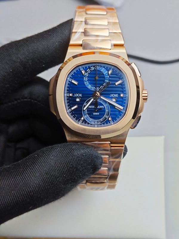 P1工場　パデックフィリップ5990/1R-001　40.5MM　ブルー文字盤　ローズゴールド　CH 28-520 C FUS自動巻きムーブメント　スーパーコピー
