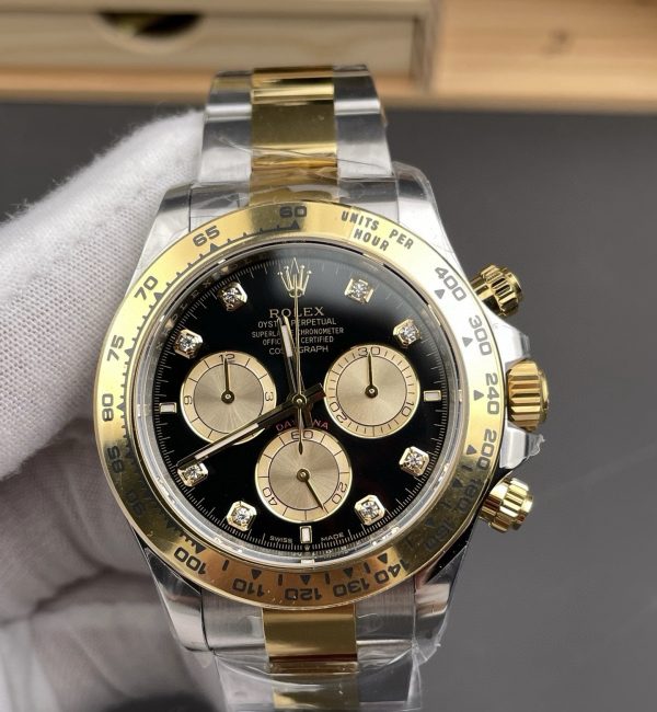 NOOB工場　ロレックス　コスモグラフ・デイトナ126503　ブラックダイヤモンド入り文字盤　コンビゴールド　専用4131ムーブメント　1：1スーパーコピー
