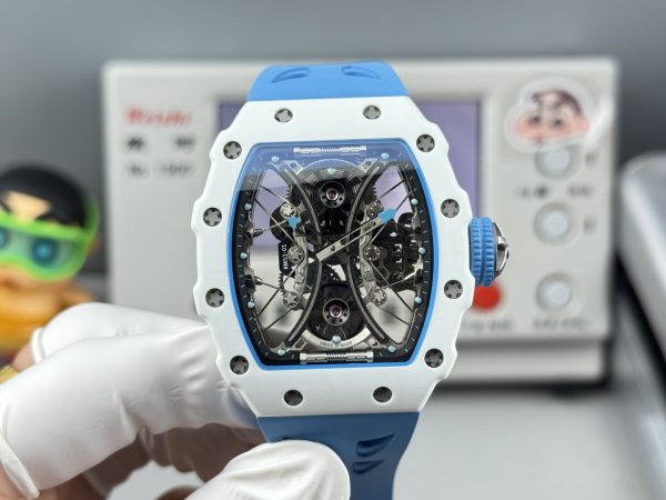 RM工場　リシャール・ミルRM053－01　トゥールビヨン・パブロ・マクドナウ　ホワイトセラミックケース 　ブルーバンド　トゥールビヨン 手巻きムーブメント　スーパーコピー