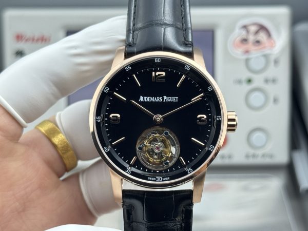 AP工場　オーデマ・ピゲ　CODE 11.59シリーズ　41mm　ブラック文字盤　ローズゴールドケース　カーフスキンストラップ　Cal.2950自動巻きトゥールビヨンムーブメント　