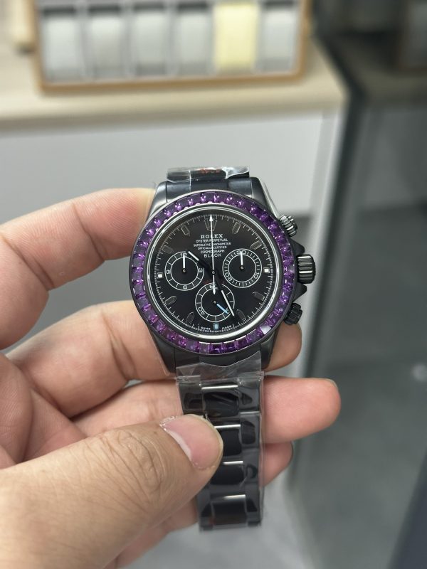 NOOB工場　ロレックス コスモグラフ・デイトナ　BLANKEN改造ブラックDLC　ブラック文字盤　ダイヤモンド入りベゼル　4130ムーブメント　スーパーコピー
