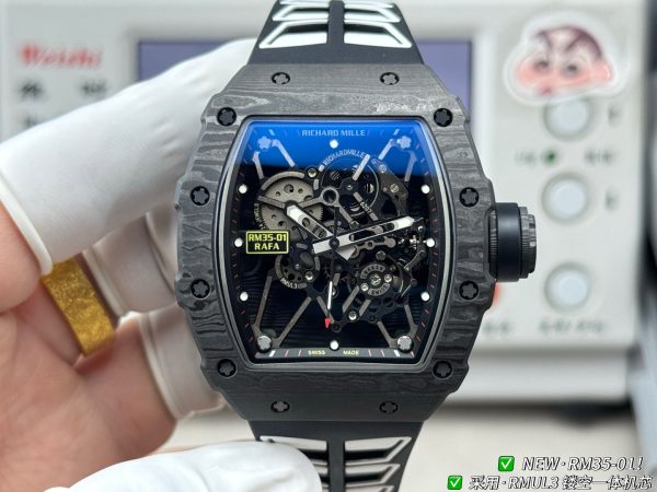 NEW Factory リシャール・ミル RM35-01 ラファエル・ナダル　 最高級NTPTカーボン 　RMUL3一体式スケルトンムーブメント 　ブラックラバーストラップ