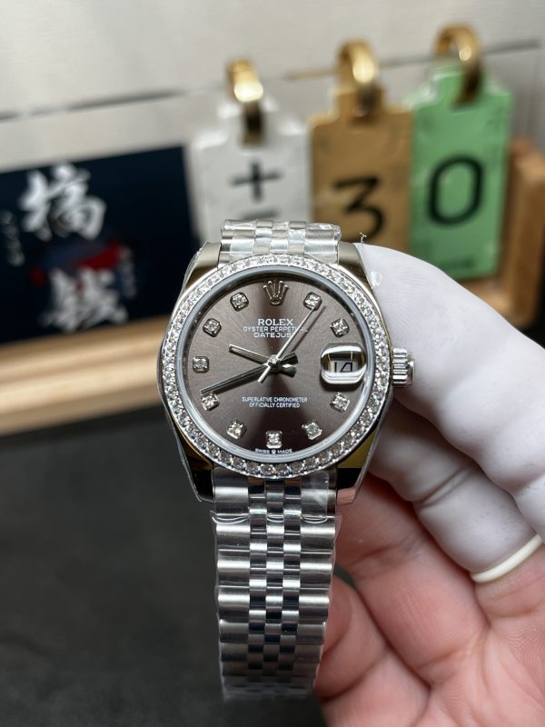 NOOB工場　ロレックス　レディデイトジャスト　31mm　278384RBR　ダイヤモンド入りグレー文字盤　ダイヤモンド入りベゼル　ジュビリーブレス　2236ムーブメント　スーパーコピー